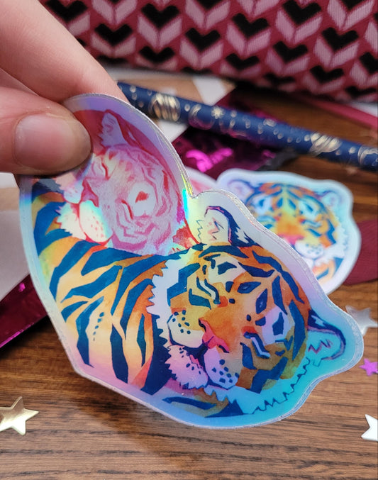 Tigres en Cœur - Sticker Holographique